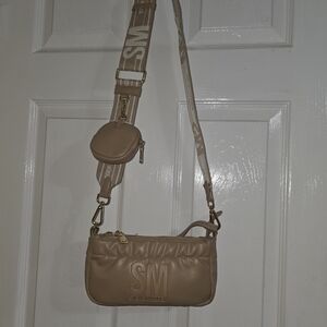 Steve Madden Taupe SM Logo Crossbody with Detachable Strap